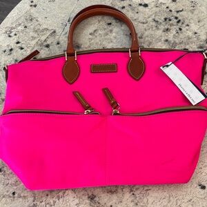 Dooney & Bourke Neon Pink Tote Bag with Brown Accents